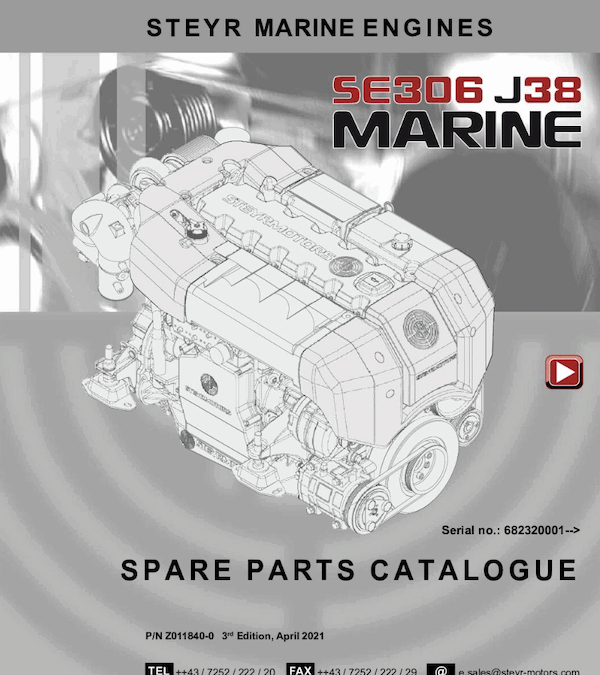 Catalog cover with engine drawing for Steyr Motors marine engine model SE306J38